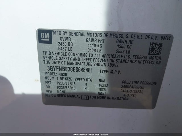 Продажа на аукционе авто 2014 Cadillac Srx Luxury Collection, vin: 3GYFNBE38ES648481, номер лота: 44994459