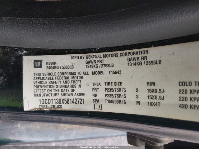 Продаж на аукціоні авто 2005 Chevrolet Colorado Ls, vin: 1GCDT136X58142721, номер лоту: 44994479