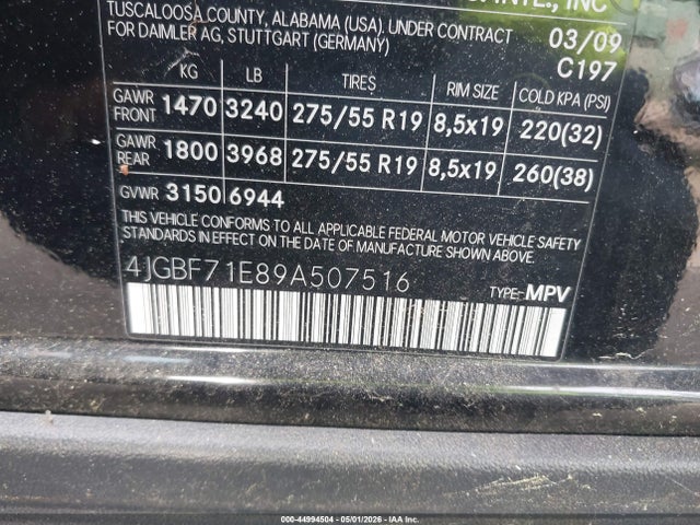 Aukcja sprzedaży 2009 Mercedes-benz Gl 450 4matic, vin: 4JGBF71E89A507516, numer aukcji: 44994504