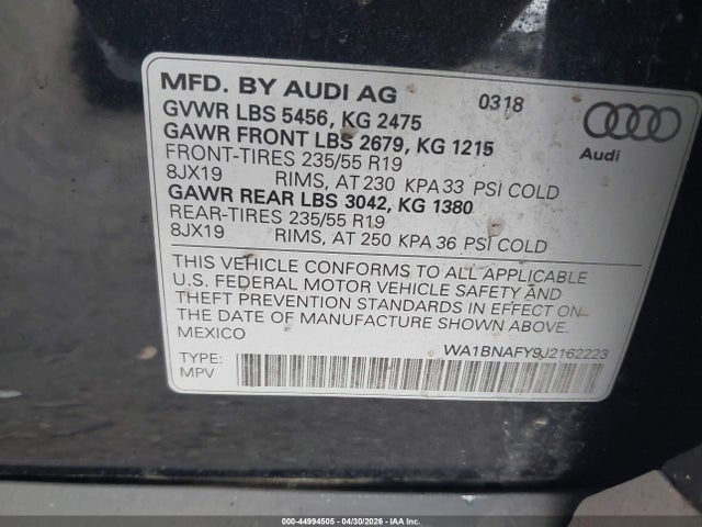 WA1BNAFY9J2162223 Audi Q5 2.0t Premium/2.0t Tech Premium
