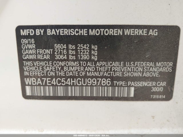 Продажа на аукционе авто 2017 Bmw 740i Xdrive, vin: WBA7E4C54HGU99786, номер лота: 44994513