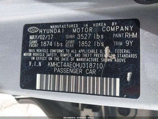 Aukcja sprzedaży 2017 Hyundai Accent Se, vin: KMHCT4AE0HU318710, numer aukcji: 44994518