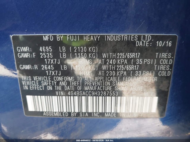 4S4BSACC9H3287553 Subaru Outback 2.5i Premium