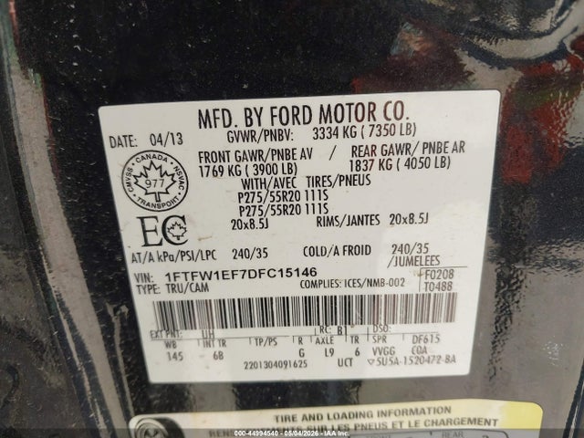 Продаж на аукціоні авто 2013 Ford F-150 Fx4, vin: 1FTFW1EF7DFC15146, номер лоту: 44994540