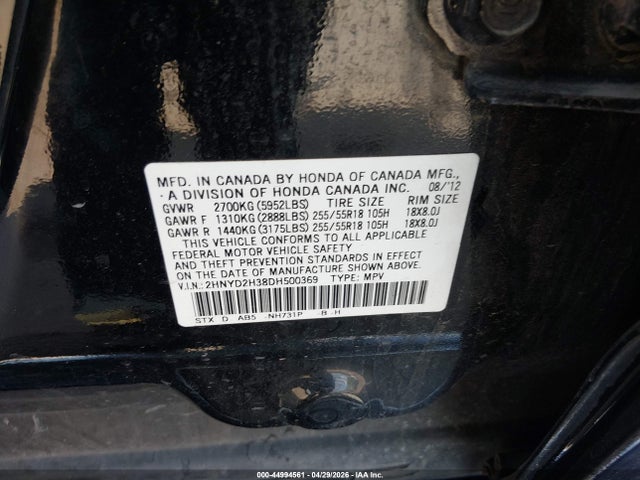 Auction sale of the 2013 Acura Mdx Technology Package, vin: 2HNYD2H38DH500369, lot number: 44994561