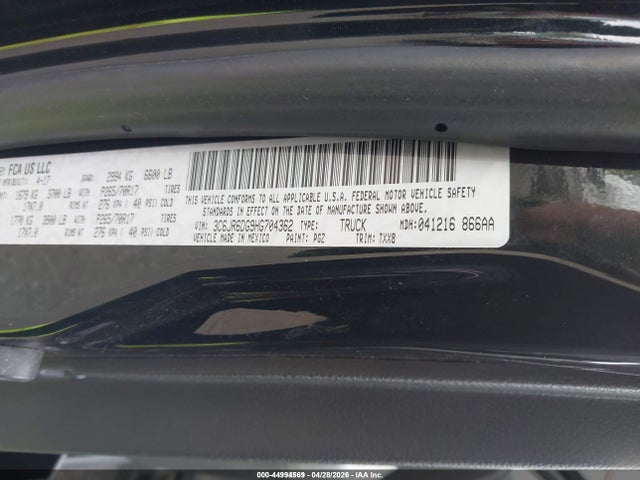 44994569 :رقم المزاد ، 3C6JR6DG9HG704362 vin ، 2017 Ram 1500 Tradesman  4x2 8' Box مزاد بيع