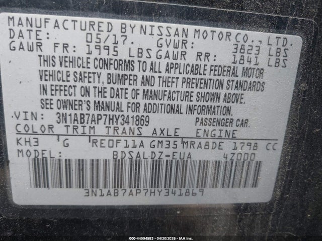 Nissan SENTRA SV 2017 3N1AB7AP7HY341869 Image 9