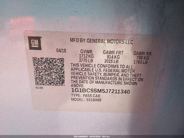 1G1BC5SM5J7211340 Chevrolet Cruze Ls Auto