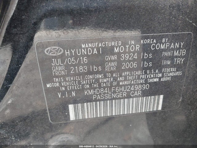 KMHD84LF6HU249890 Hyundai Elantra Value Edition