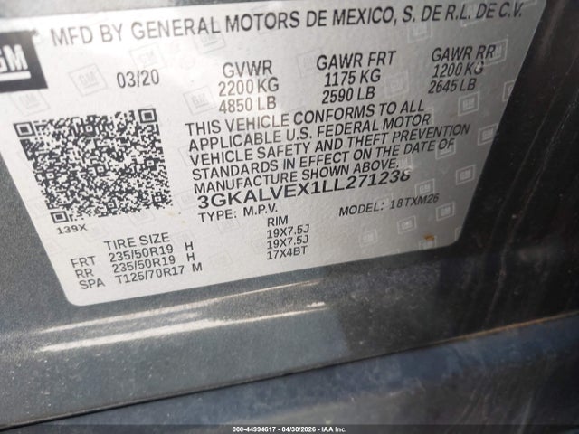 Aukcja sprzedaży 2020 Gmc Terrain Awd Slt, vin: 3GKALVEX1LL271238, numer aukcji: 44994617