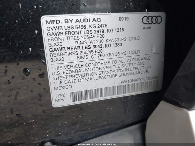 Aukcja sprzedaży 2020 Audi Q5 Premium Plus 45 Tfsi Quattro S Tronic, vin: WA1BNAFY4L2024995, numer aukcji: 44994622