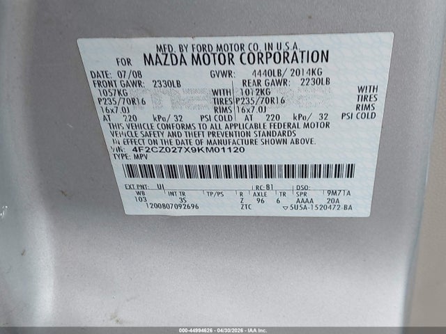 Aukcja sprzedaży 2009 Mazda Tribute I Sport, vin: 4F2CZ027X9KM01120, numer aukcji: 44994626