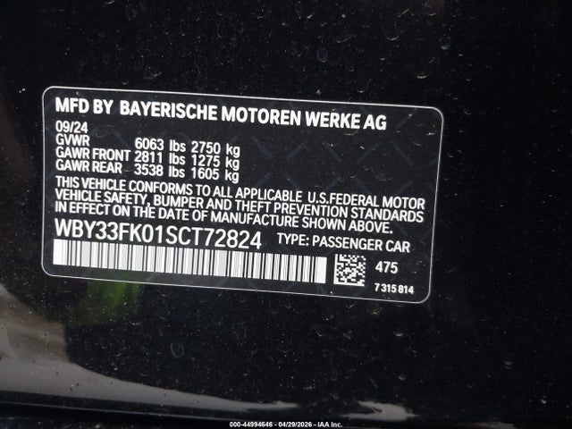 Продажа на аукционе авто 2025 Bmw I5 Edrive40, vin: WBY33FK01SCT72824, номер лота: 44994646