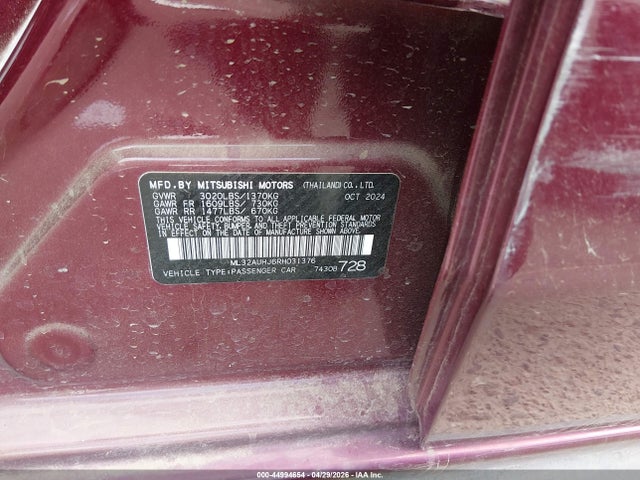 Продаж на аукціоні авто 2024 Mitsubishi Mirage Es/le, vin: ML32AUHJ6RH031376, номер лоту: 44994654