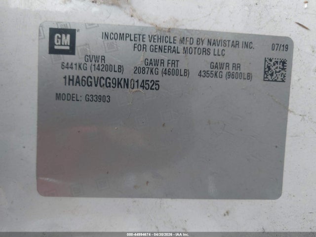 1HA6GVCG9KN014525 Chevrolet Express Cutaway 4500 Van