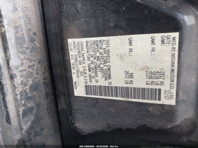 44994685 :رقم المزاد ، 1N4AL3AP9JC168329 vin ، 2018 Nissan Altima 2.5 Sv مزاد بيع