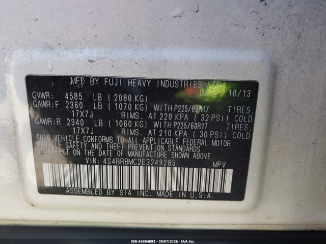 Subaru Outback 2.5i Limited 2014 4S4BRBMC2E3249285 Image 9