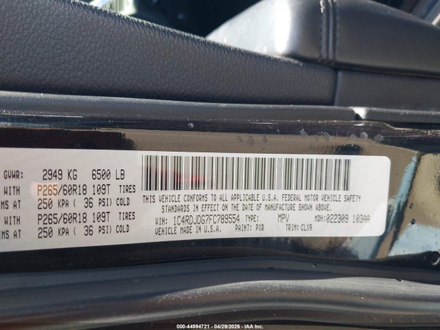 Продажа на аукционе авто 2015 Dodge Durango Limited, vin: 1C4RDJDG7FC789554, номер лота: 44994721