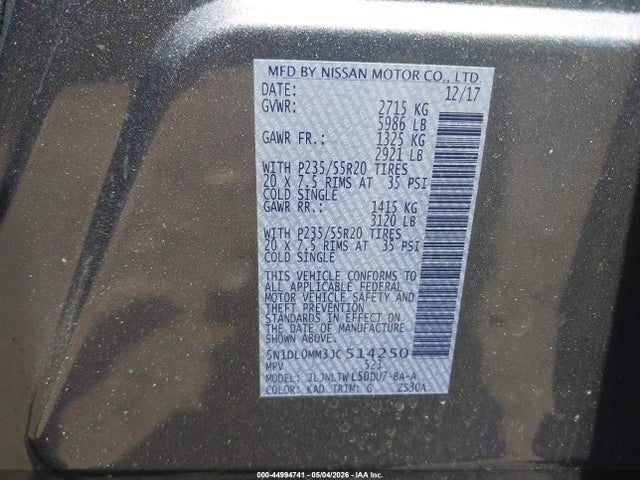Продажа на аукционе авто 2018 Infiniti Qx60, vin: 5N1DL0MM3JC514250, номер лота: 44994741