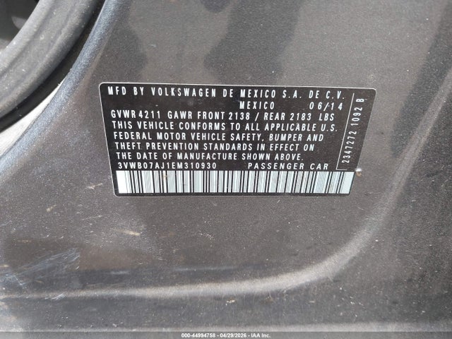 Продаж на аукціоні авто 2014 Volkswagen Jetta 1.8t Se, vin: 3VWB07AJ1EM310930, номер лоту: 44994758