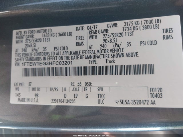 Ford F-150 Platinum 2017 1FTEW1EG3HFC03201 Image 9