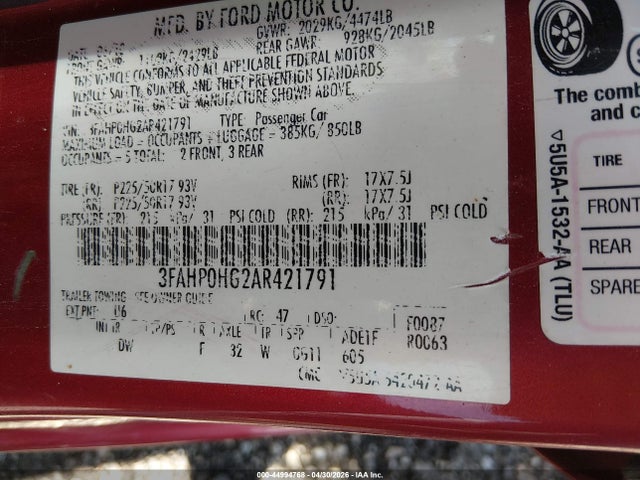 Aukcja sprzedaży 2010 Ford Fusion Se, vin: 3FAHP0HG2AR421791, numer aukcji: 44994768