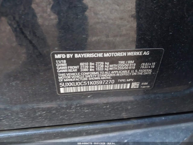 44994779 :رقم المزاد ، 5UXKU0C51K0S97270 vin ، 2019 Bmw X6 Sdrive35i مزاد بيع