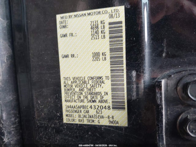 Aukcja sprzedaży 2014 Nissan Maxima 3.5 Sv, vin: 1N4AA5AP8EC432048, numer aukcji: 44994798