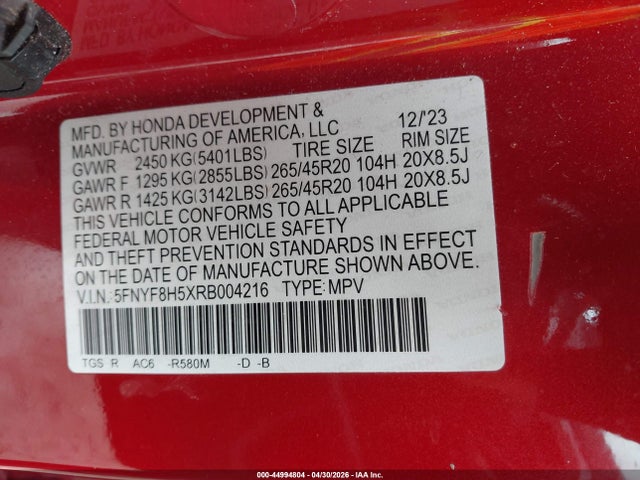 Продажа на аукционе авто 2024 Honda Passport Awd Ex-l, vin: 5FNYF8H5XRB004216, номер лота: 44994804