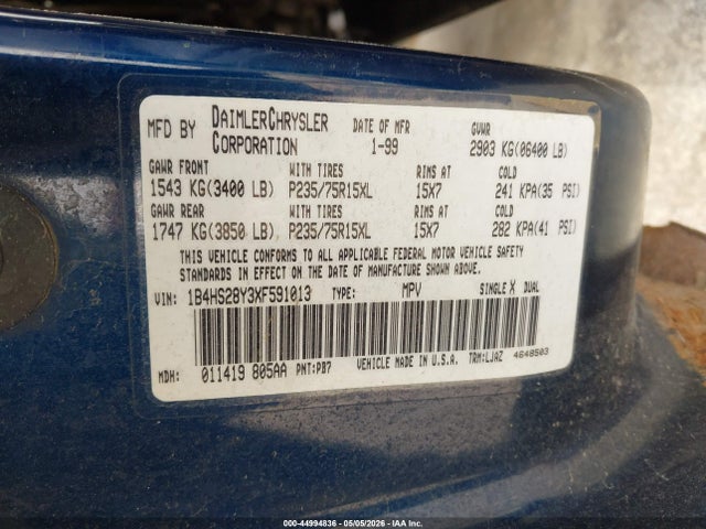 Продаж на аукціоні авто 1999 Dodge Durango, vin: 1B4HS28Y3XF591013, номер лоту: 44994836