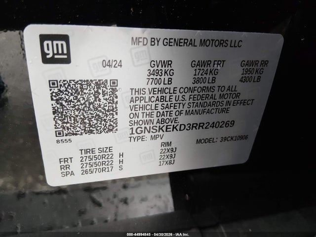 Продаж на аукціоні авто 2024 Chevrolet Suburban 4wd Rst, vin: 1GNSKEKD3RR240269, номер лоту: 44994845