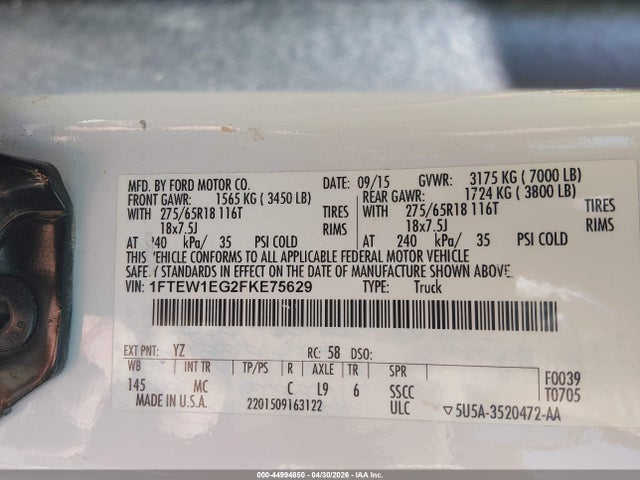 Ford F-150 Xlt 2015 1FTEW1EG2FKE75629 Image 9