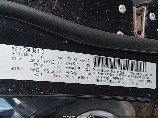 2020 Jeep Compass Latitude 4x4 მანქანა იყიდება აუქციონზე, vin: 3C4NJDBB1LT224300, აუქციონის ნომერი: 44994853