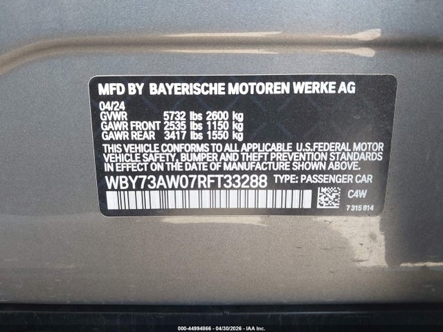 WBY73AW07RFT33288 BMW I4 Gran Coupe Edrive40