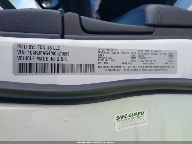 2021 Jeep Grand Cherokee Laredo X 4x4 მანქანა იყიდება აუქციონზე, vin: 1C4RJFAG4MC621569, აუქციონის ნომერი: 44994879