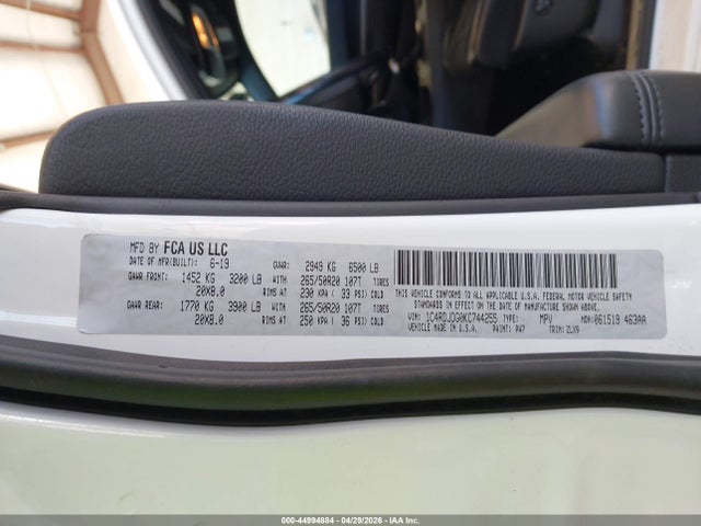 Aukcja sprzedaży 2019 Dodge Durango Gt Plus Awd, vin: 1C4RDJDG0KC744255, numer aukcji: 44994884