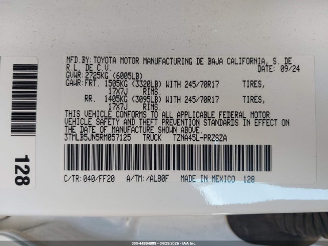 Aukcja sprzedaży 2024 Toyota Tacoma Sr5 4wd, vin: 3TMLB5JN5RM057125, numer aukcji: 44994889