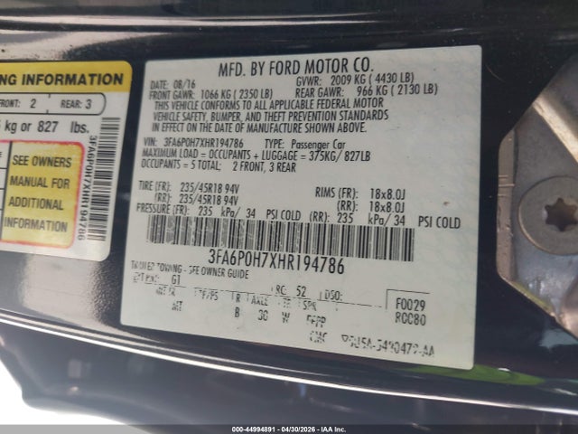3FA6P0H7XHR194786 Ford FUSION SE