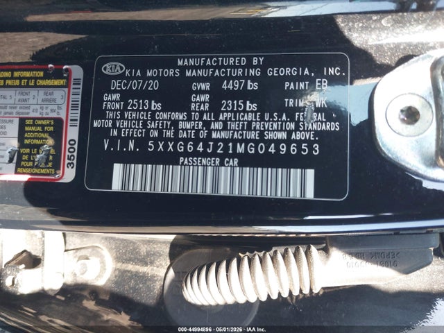 44994896 :رقم المزاد ، 5XXG64J21MG049653 vin ، 2021 Kia K5 Gt-line مزاد بيع