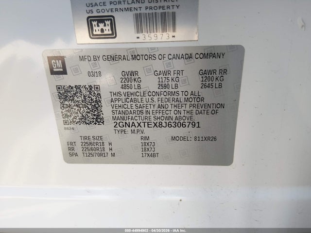 2GNAXTEX8J6306791 Chevrolet EQUINOX LT