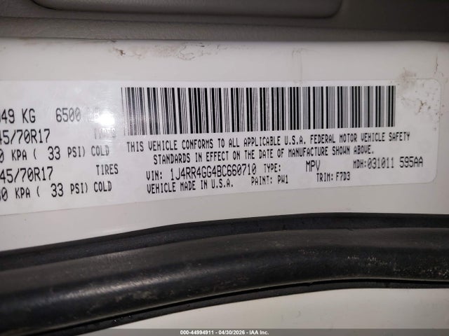 2011 Jeep Grand Cherokee Laredo მანქანა იყიდება აუქციონზე, vin: 1J4RR4GG4BC660710, აუქციონის ნომერი: 44994911