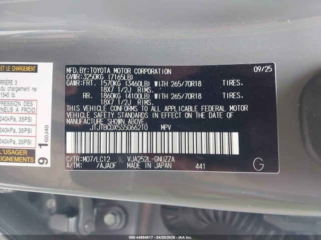 Lexus Gx 550 Overtrail+ 2025 JTJTBCDX5S5066210 Image 9