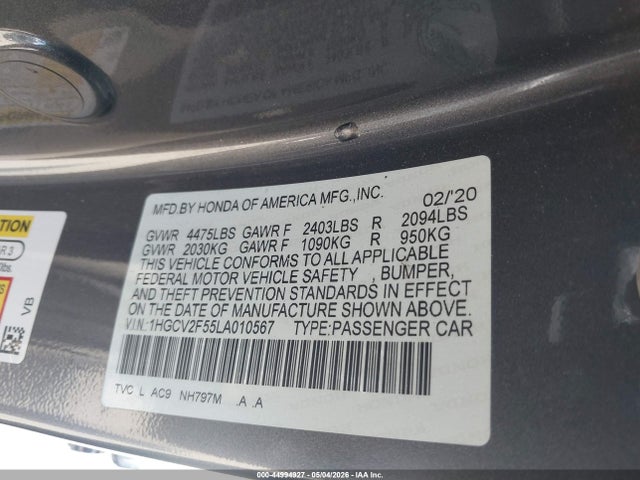 1HGCV2F55LA010567 Honda Accord Ex-l 2.0t