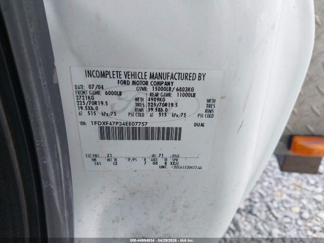 44994934 :رقم المزاد ، 1FDXF47P34EE07757 vin ، 2004 Ford F-450 Xl/xlt مزاد بيع