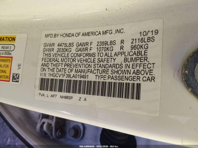 1HGCV1F39LA019491 Honda Accord Sport
