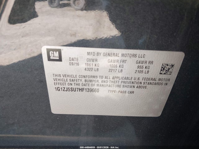 44994959 :رقم المزاد ، 1G1ZJ5SU7HF139660 vin ، 2017 Chevrolet Malibu Hybrid مزاد بيع