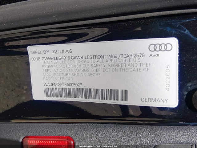 Aukcja sprzedaży 2019 Audi A5 45 Premium, vin: WAUENCF52KA005027, numer aukcji: 44994967