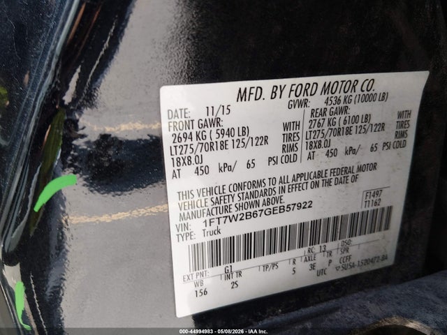 Продаж на аукціоні авто 2016 Ford F-250 Xlt, vin: 1FT7W2B67GEB57922, номер лоту: 44994983