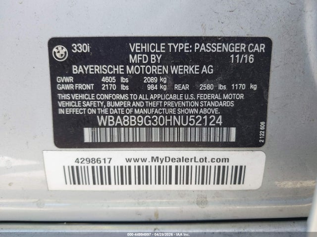 WBA8B9G30HNU52124 BMW 330I