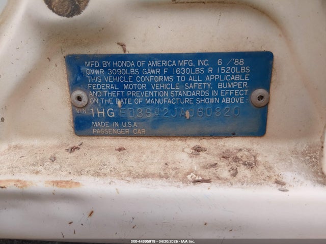 Aukcja sprzedaży 1988 Honda Civic Dx, vin: 1HGED3642JA060820, numer aukcji: 44995018